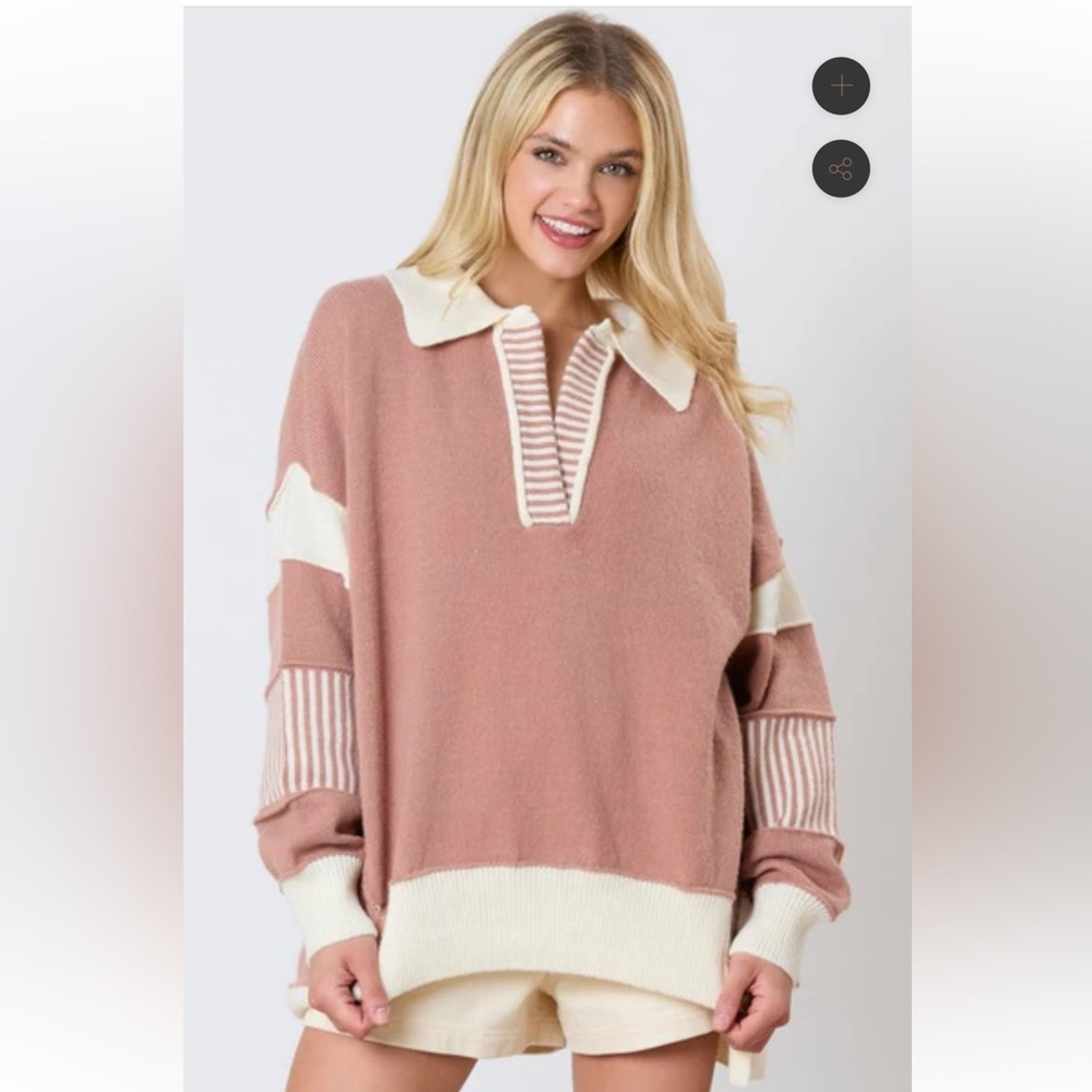 Peach Love California Striped Gray and Cream Sweater - Picture 4 of 9
